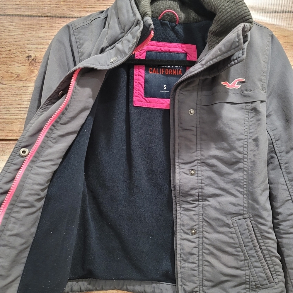 Hollister Fleece Lined Gray Pink Coat - S - Picture 3 of 8